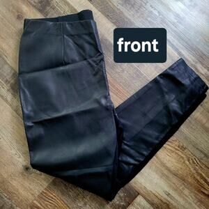 City Chic Black Faux Leather Leggings Size S/16 High Waist Stretch Panel Skinny